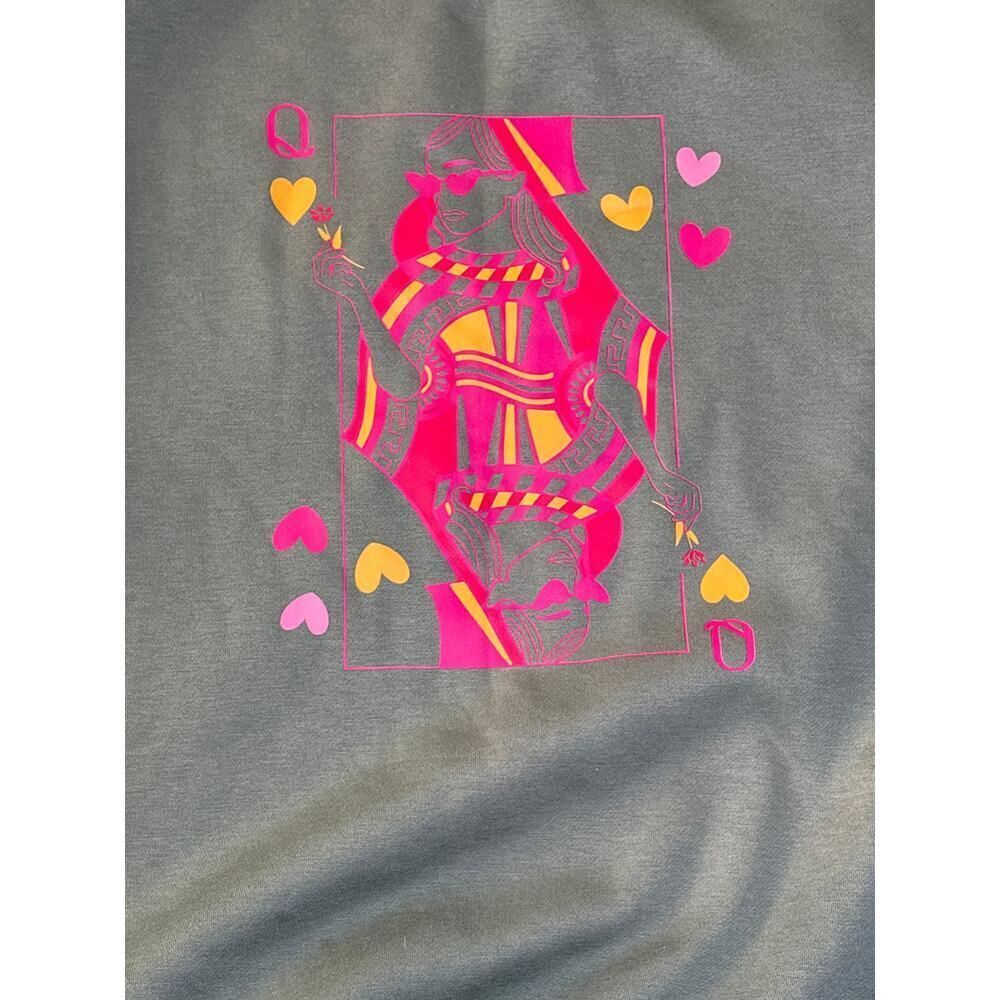 Green Graphic Sweatshirt Playing Card Hearts Oversized Fit - Picture 4 of 7